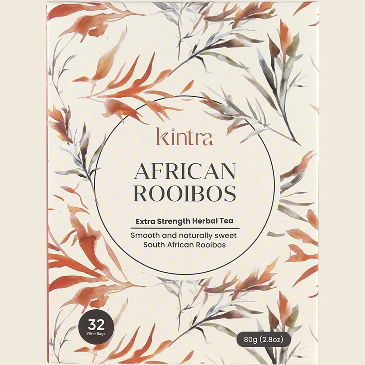 Kintra African Rooibos Tea Bags 32 Bags, Smooth Antioxidant Herbal Brew