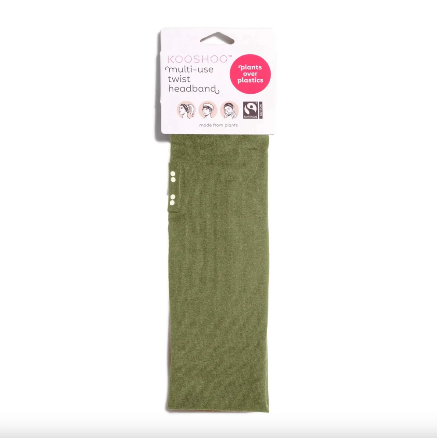 Kooshoo Organic Cotton Multi-Use Twist Headband, Olive Branch Coloured Fabric - Image 6