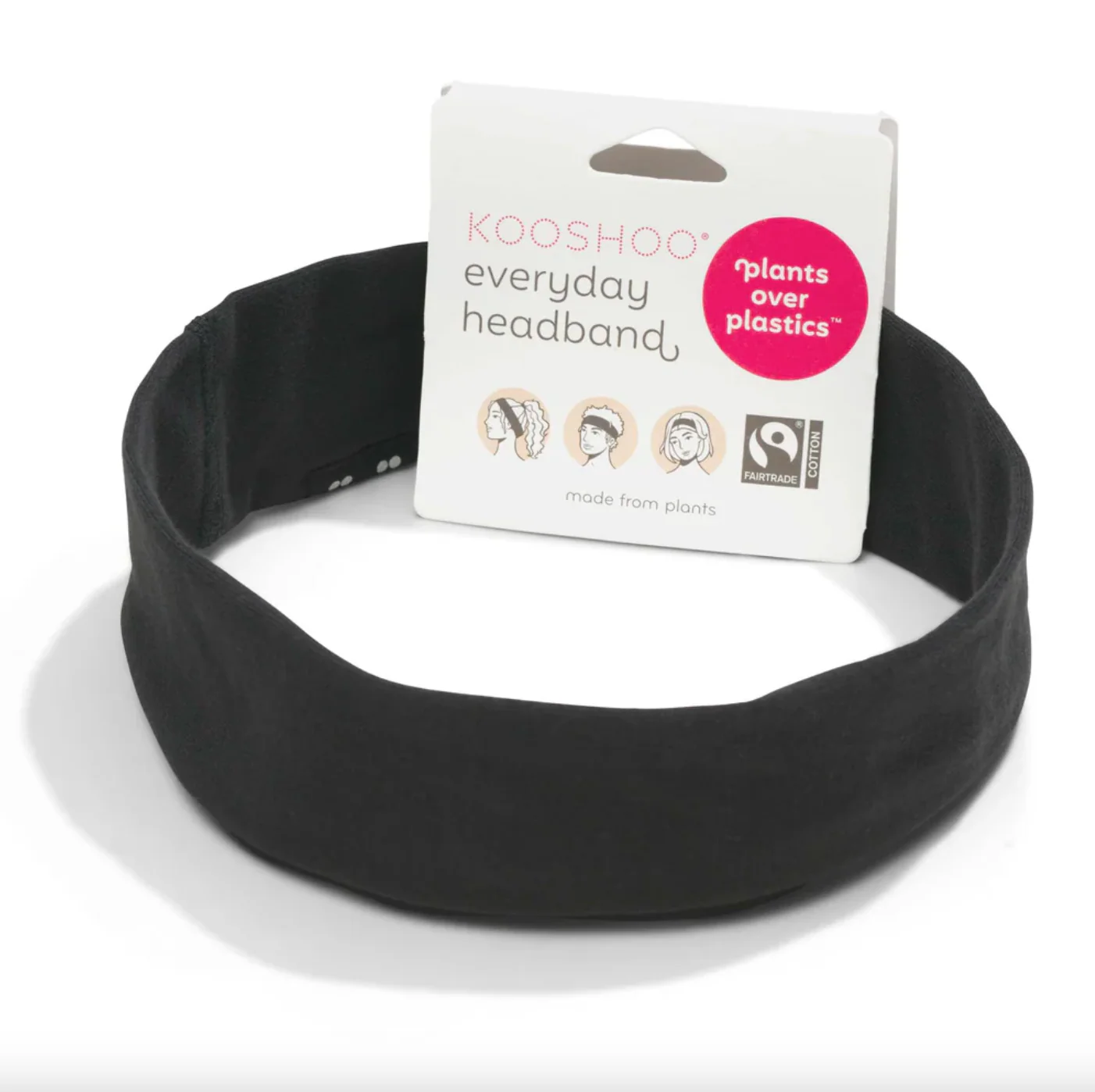 Kooshoo Organic Cotton Everyday Headband, Jet Black Coloured Fabric
