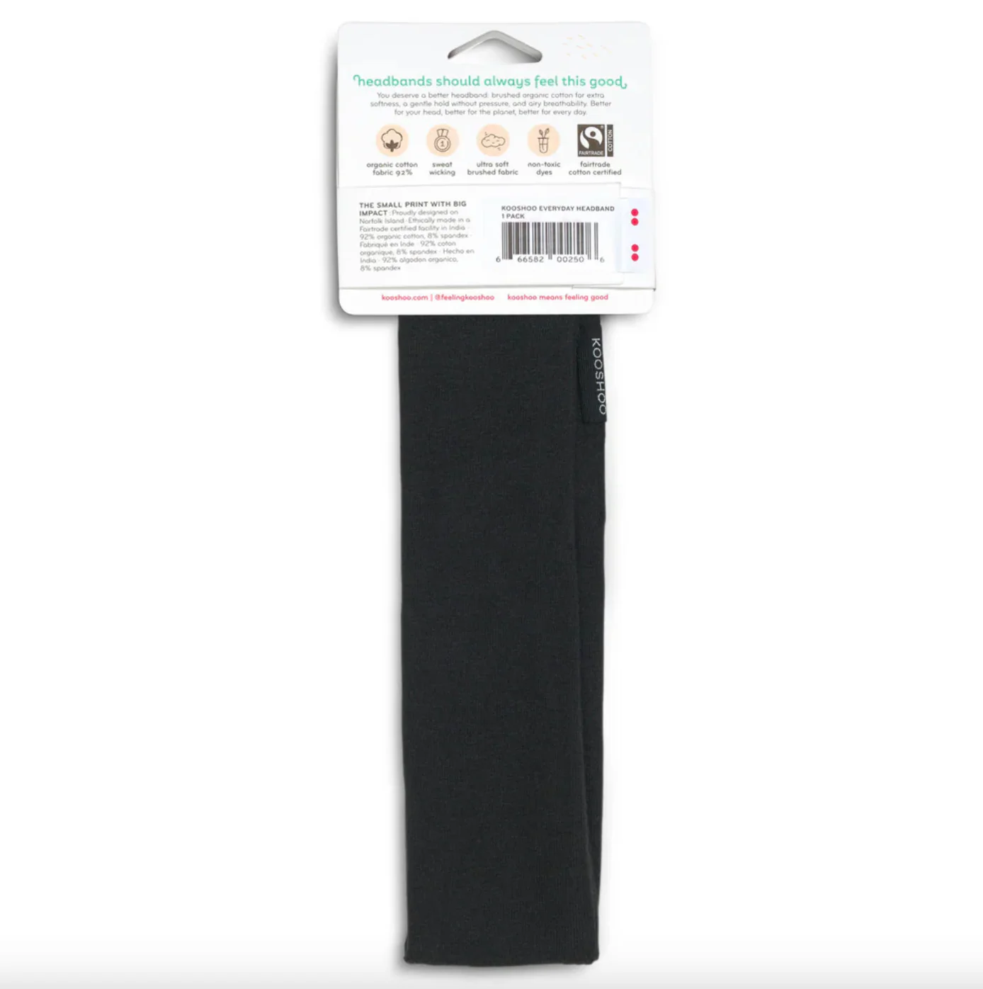 Kooshoo Organic Cotton Everyday Headband, Jet Black Coloured Fabric - Image 5