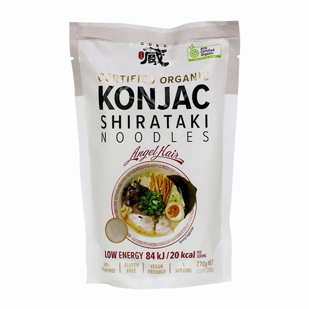 Kura Certified Organic Konjac Shirataki Noodles Angel Hair 270g, Only 20Kcal Per Serving