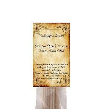 Lailokens Awen Stick Incense, Sun God; Handcrafted With Organic Essential Oils (10 Sticks)