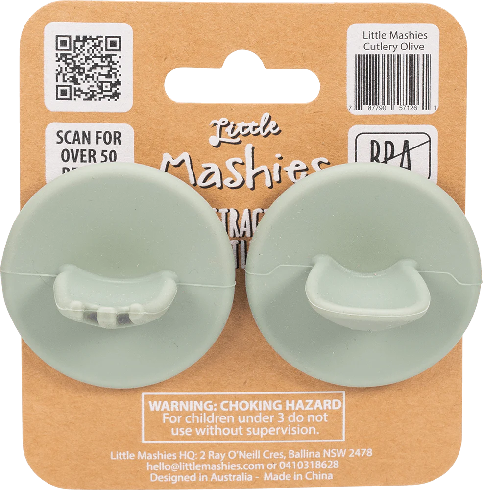 Little Mashies Silicone Cutlery Set, Olive