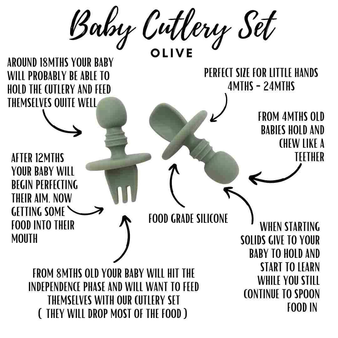 Little Mashies Silicone Cutlery Set, Olive - Image 4