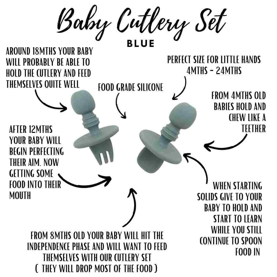 Little Mashies Silicone Cutlery Set, Dusty Blue - Image 3