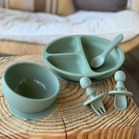 Little Mashies Silicone Sucky Bowl, Olive - Image 2