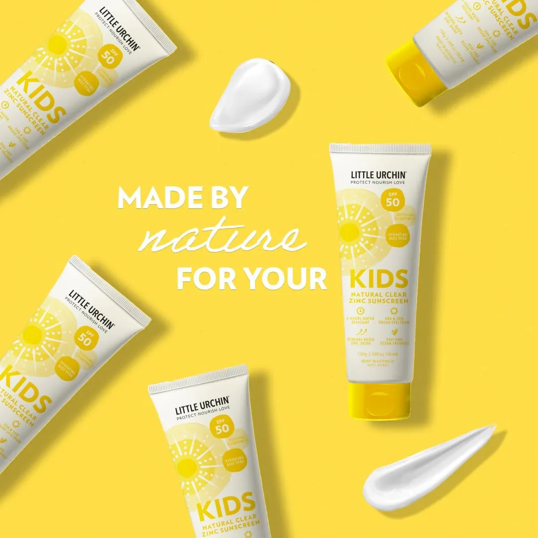 Little Urchin Natural Clear Zinc Kids Sunscreen SPF 50+ 100g Or 300g, 4 Hours Water Resistant - Image 3