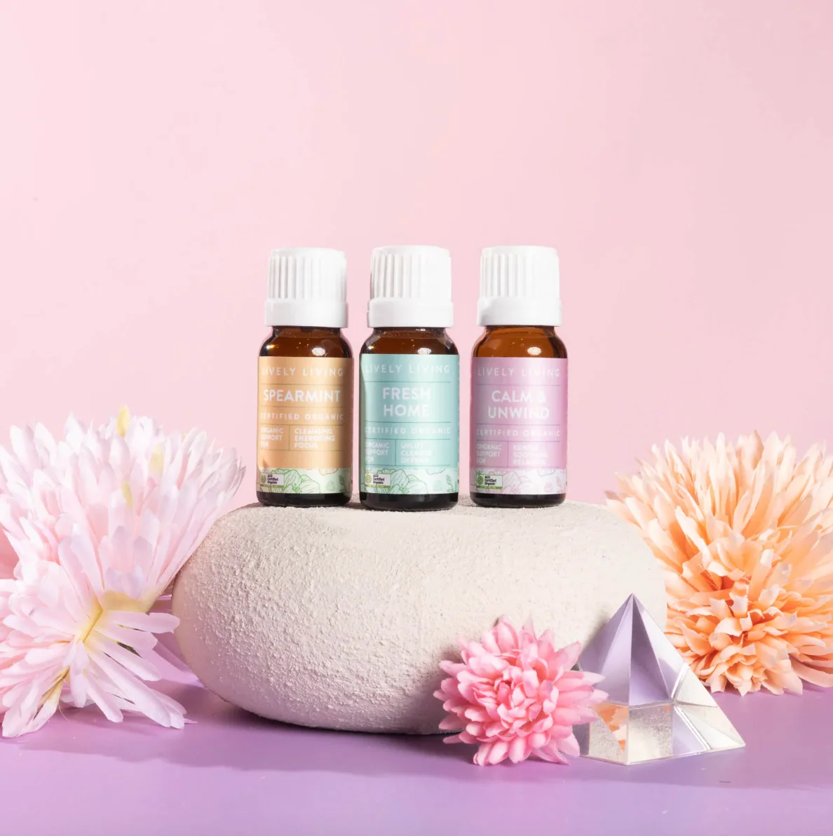 Lively Living Certified Organic HOME Essentials Trio Collection {3x10mL}, With Calm & Unwind, Fresh Home & Spearmint - Image 3