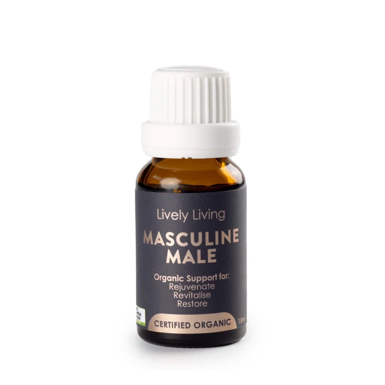 Lively Living Certified Organic Masculine Male Essential Oil Blend 15mL, Revitalise & Rejuvinate