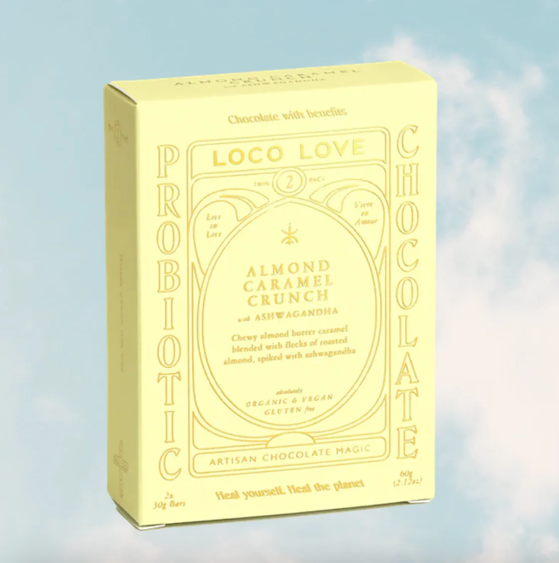 Loco Love Chocolate 2 x 35g Bars, Almond Caramel Crunch With Astragalus