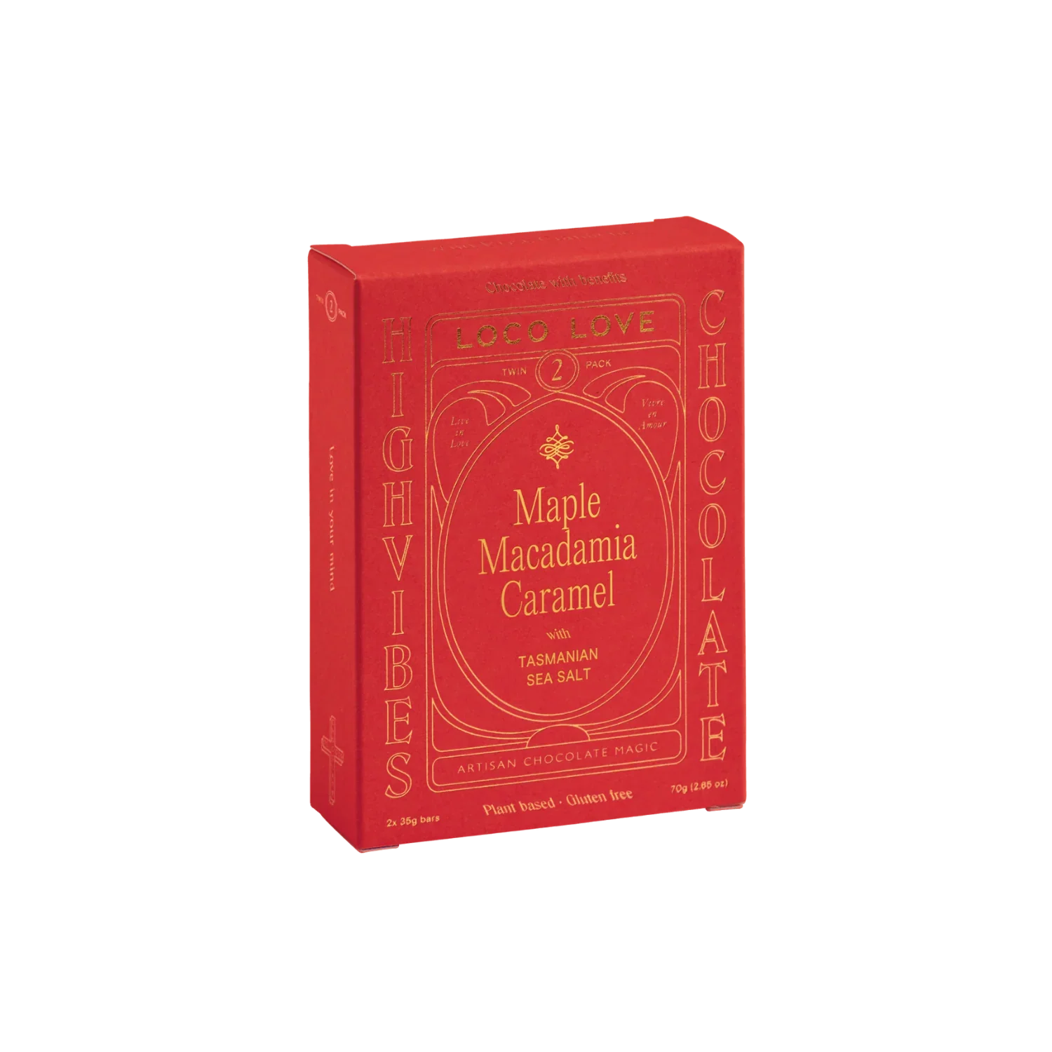 Loco Love Chocolate Twin Pack 2 x 35g Bars, Maple Macadamia Caramel With Tasmanian Sea Salt