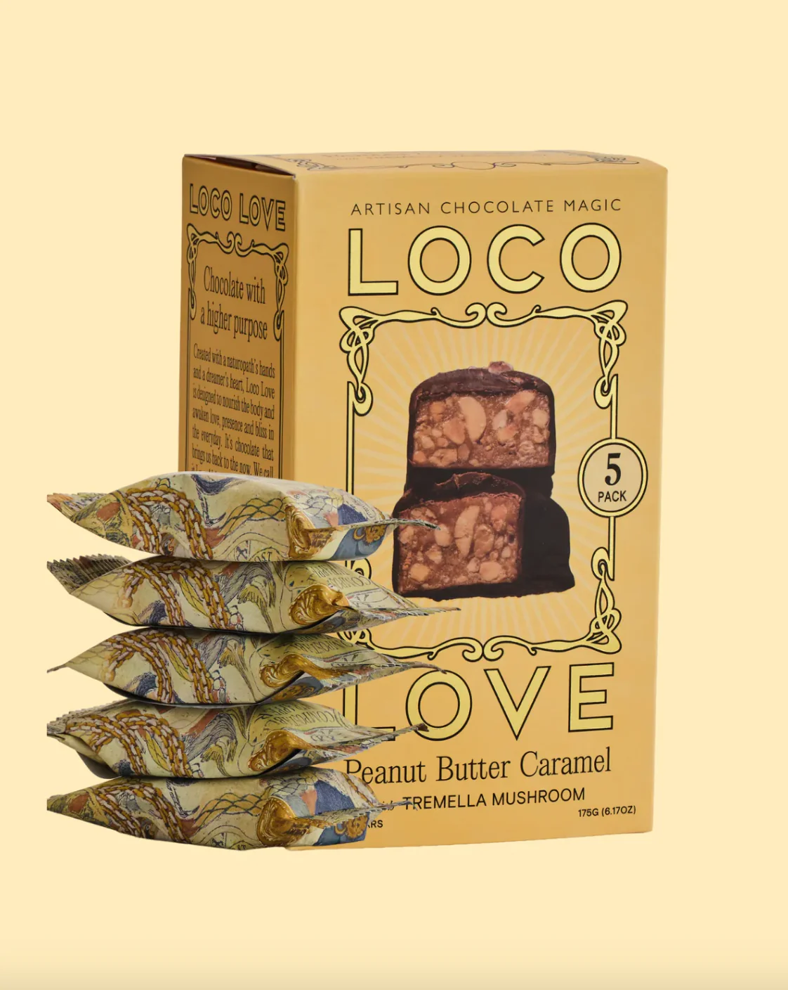 Loco Love Chocolate Five Pack 5 x 35g Bars, Peanut Butter Caramel With Tremella Mushroom - Image 3