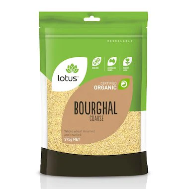 Lotus Certified Organic Coarse Bourghal 375g, Whole Wheat Steamed & Cracked