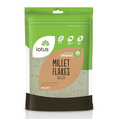 Lotus Rolled Organic Millet Flakes 375g, Gluten Free & Great As A Warm Porridge