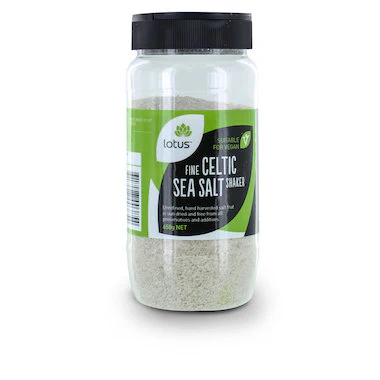 Lotus Fine Celtic Sea Salt In A Shaker 450g, Hand Harvested In France