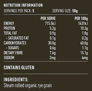 Lotus Certified Organic Rolled Rye Flakes 250g, Steamed & Then Rolled Whole Rye Grain - Image 2
