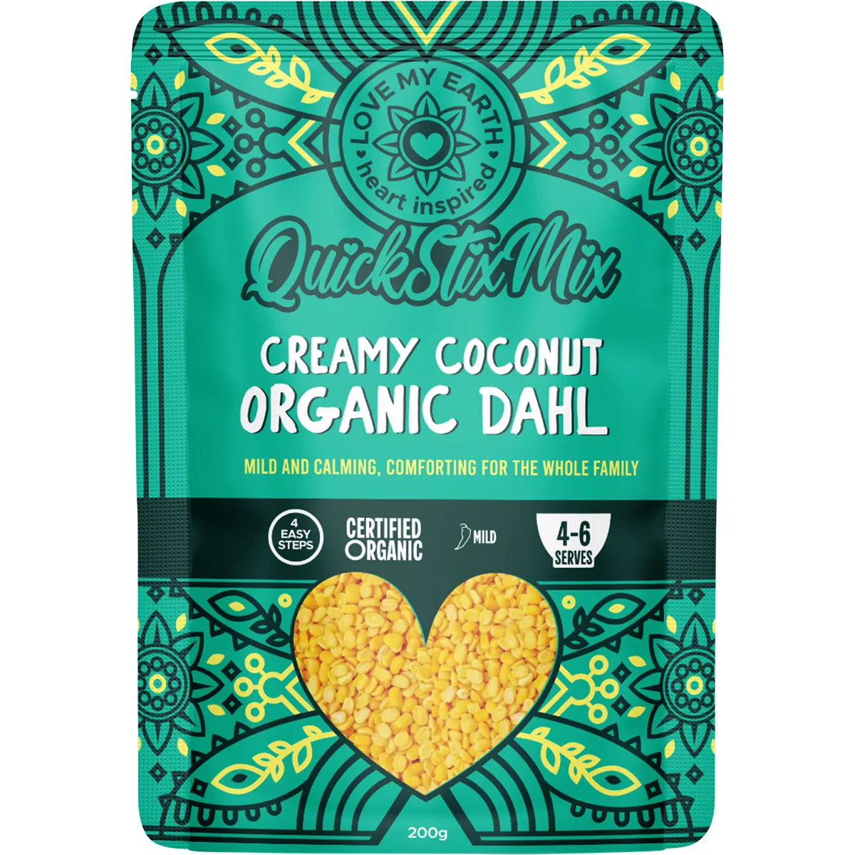Love My Earth Quick Mix Organic Creamy Coconut Dahl 200g, Mild & Calming