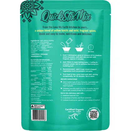 Love My Earth Quick Mix Organic Creamy Coconut Dahl 200g, Mild & Calming - Image 5