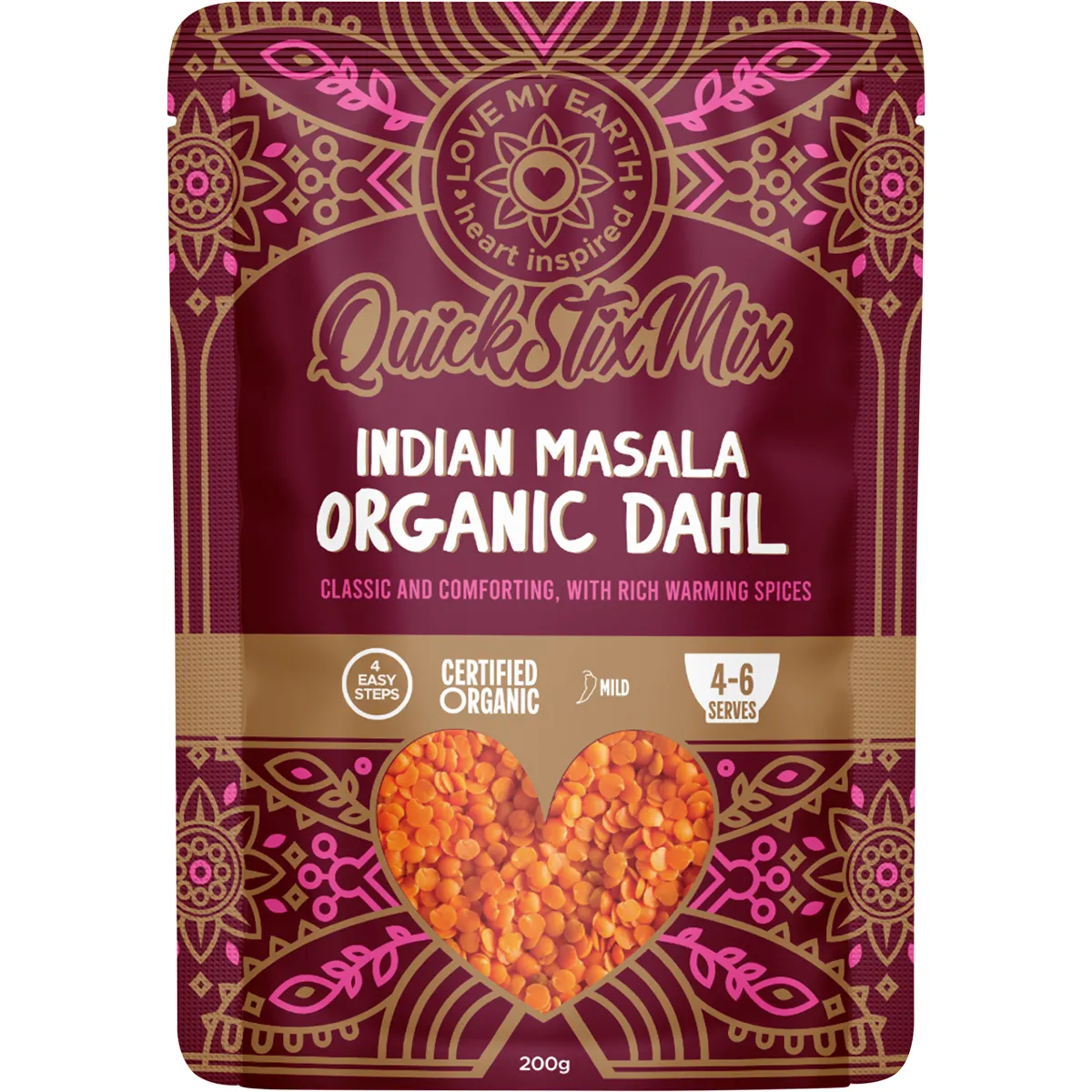Love My Earth Quick Mix Organic Indian Masala Dahl 200g, Classic & Comforting