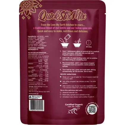 Love My Earth Quick Mix Organic Indian Masala Dahl 200g, Classic & Comforting - Image 3