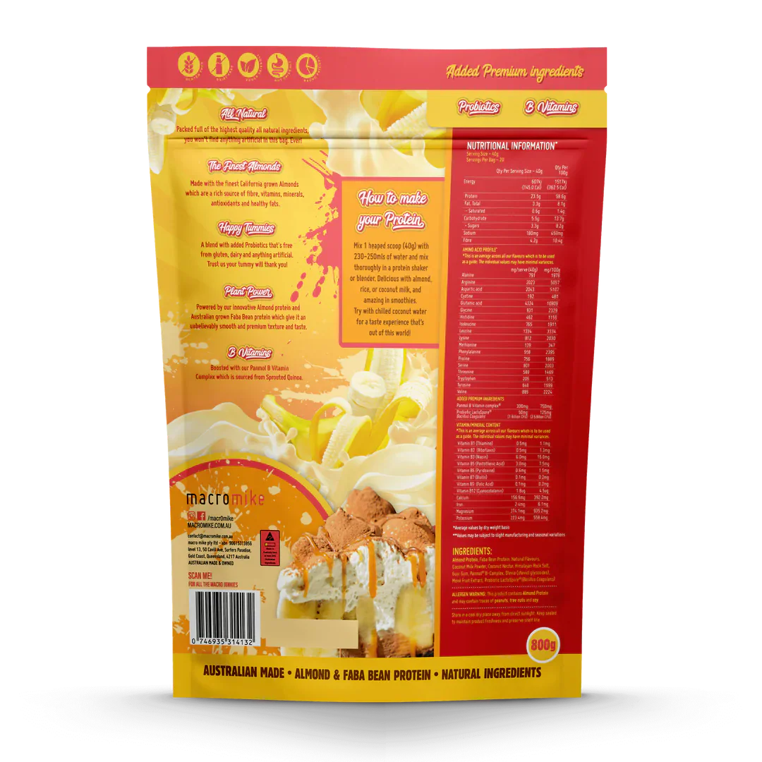 Macro Mike Premium Almond Protein 800g, Banana Cream Pie Flavour - Image 2