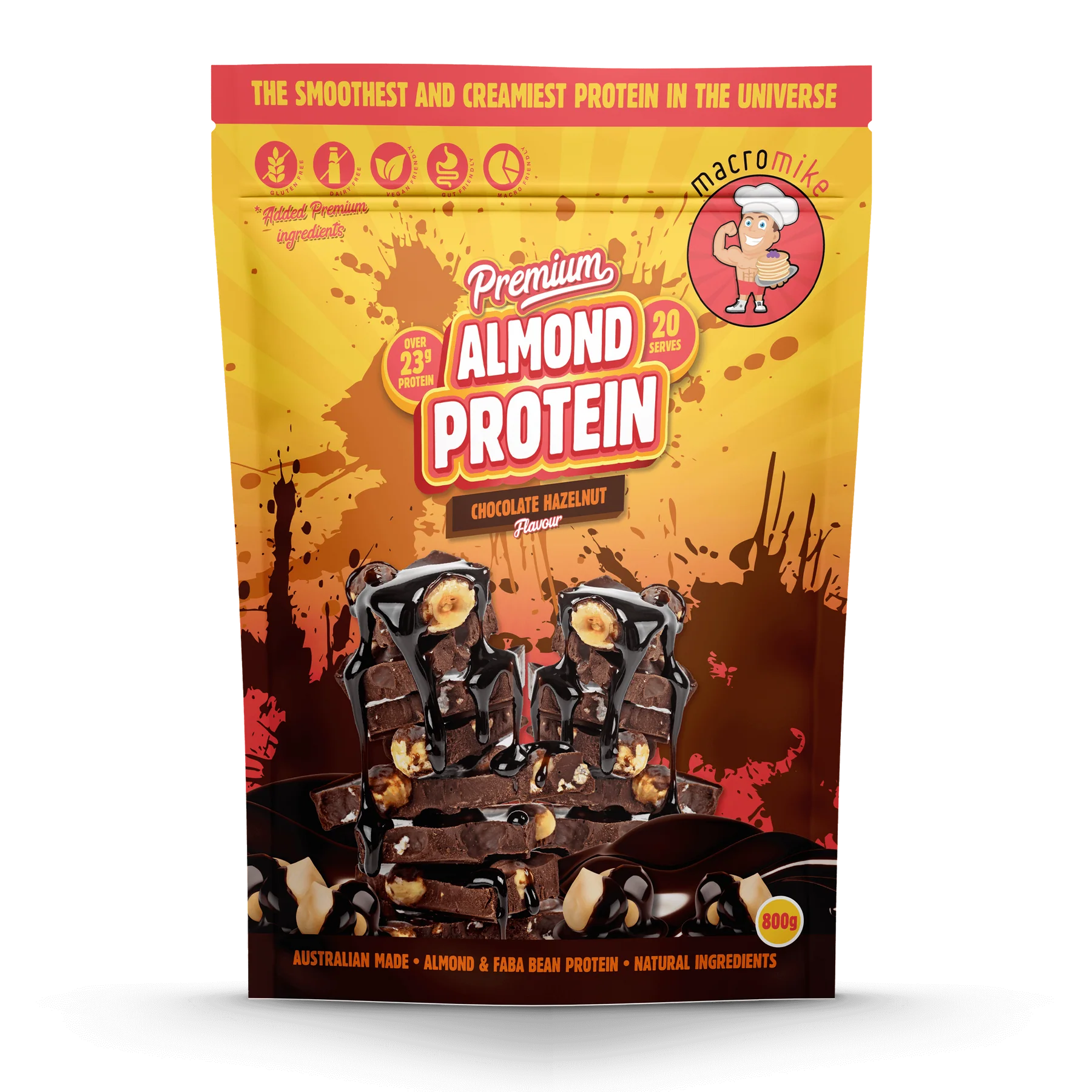Macro Mike Premium Almond Protein 400g Or 800g, Choc Hazelnut Flavour - Image 2