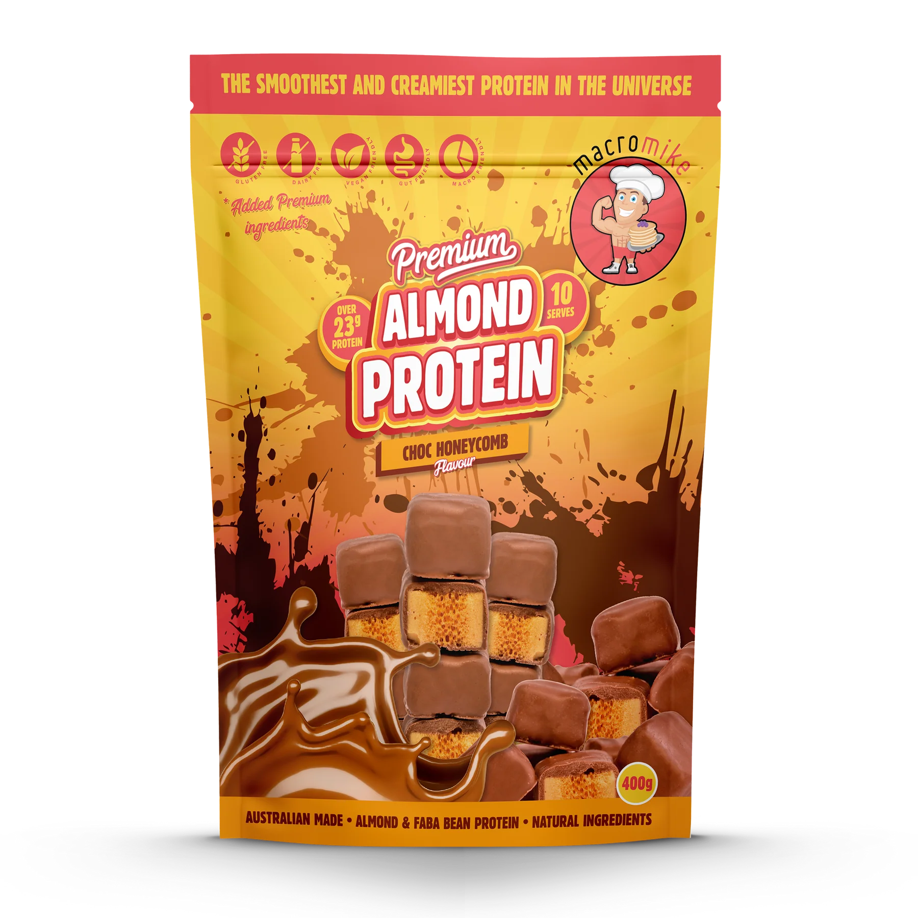 Macro Mike Premium Almond Protein 400g Or 800g, Choc Honeycomb Flavour