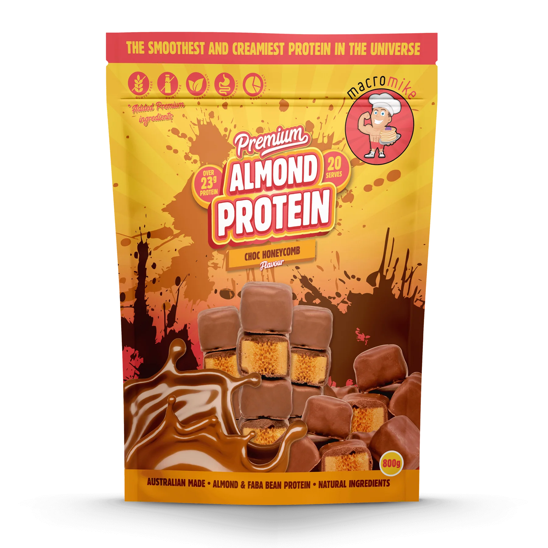 Macro Mike Premium Almond Protein 400g Or 800g, Choc Honeycomb Flavour - Image 2