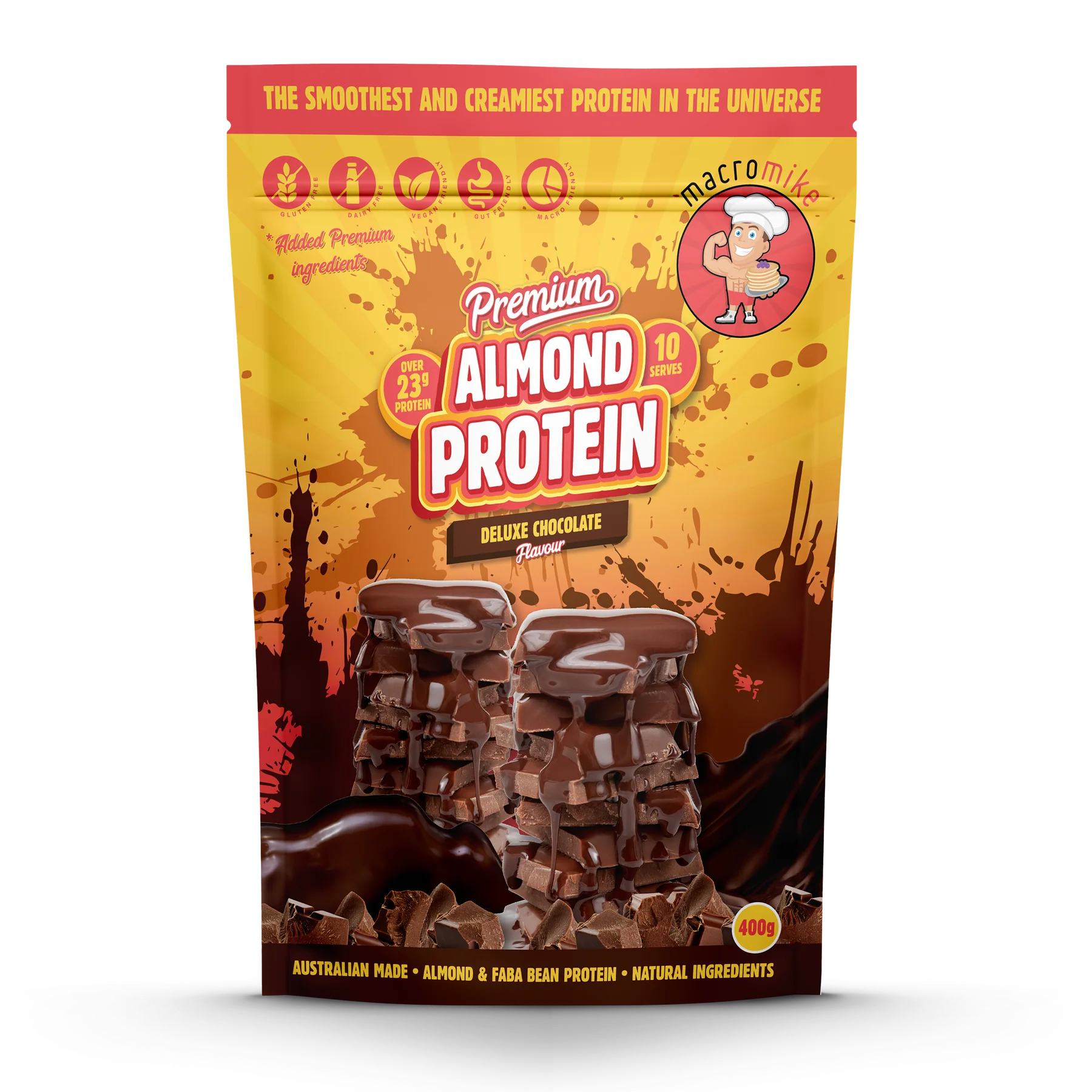 Macro Mike Premium Almond Protein 400g Or 800g, Deluxe Chocolate Flavour
