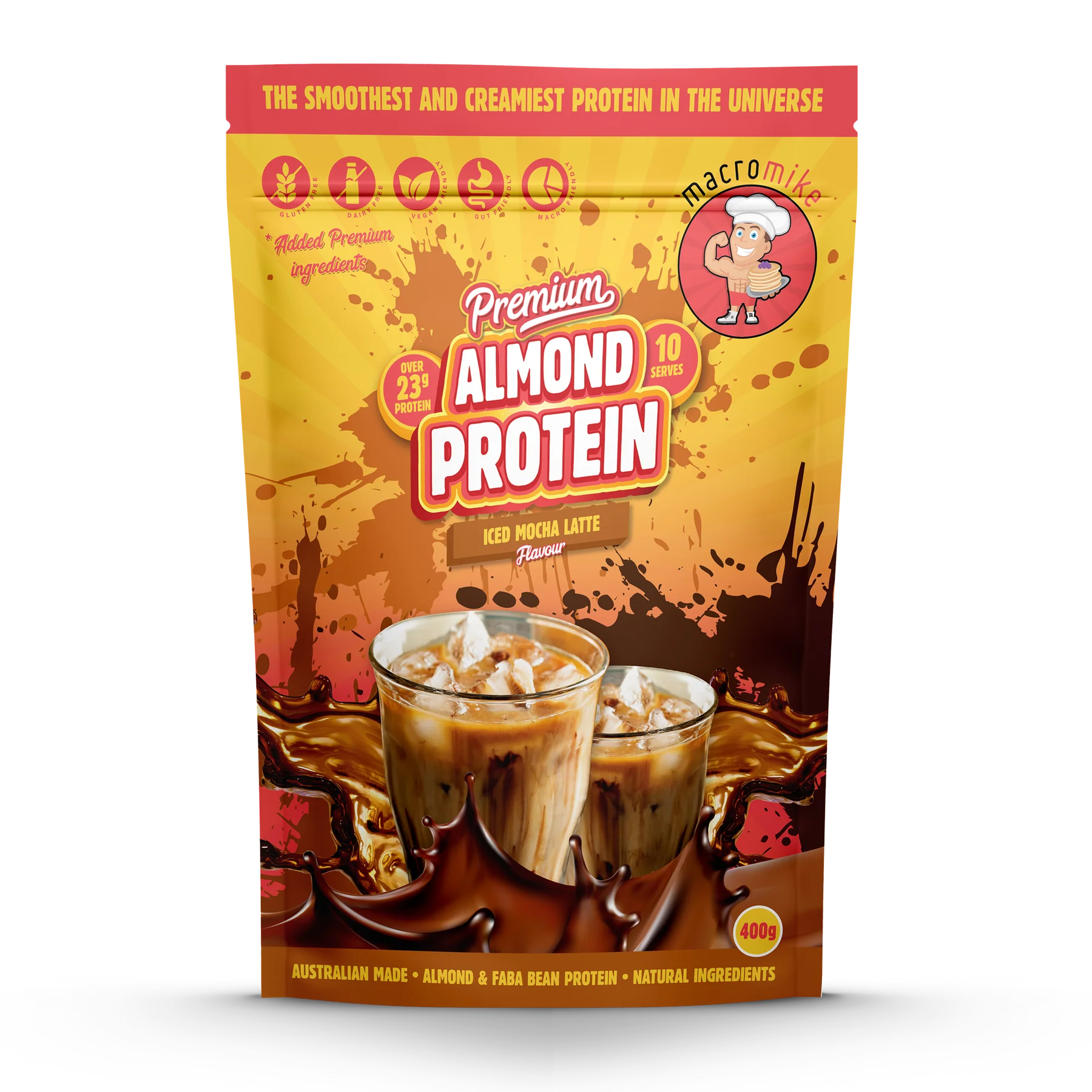 Macro Mike Premium Almond Protein 400g Or 800g, Iced Mocha Latte Flavour