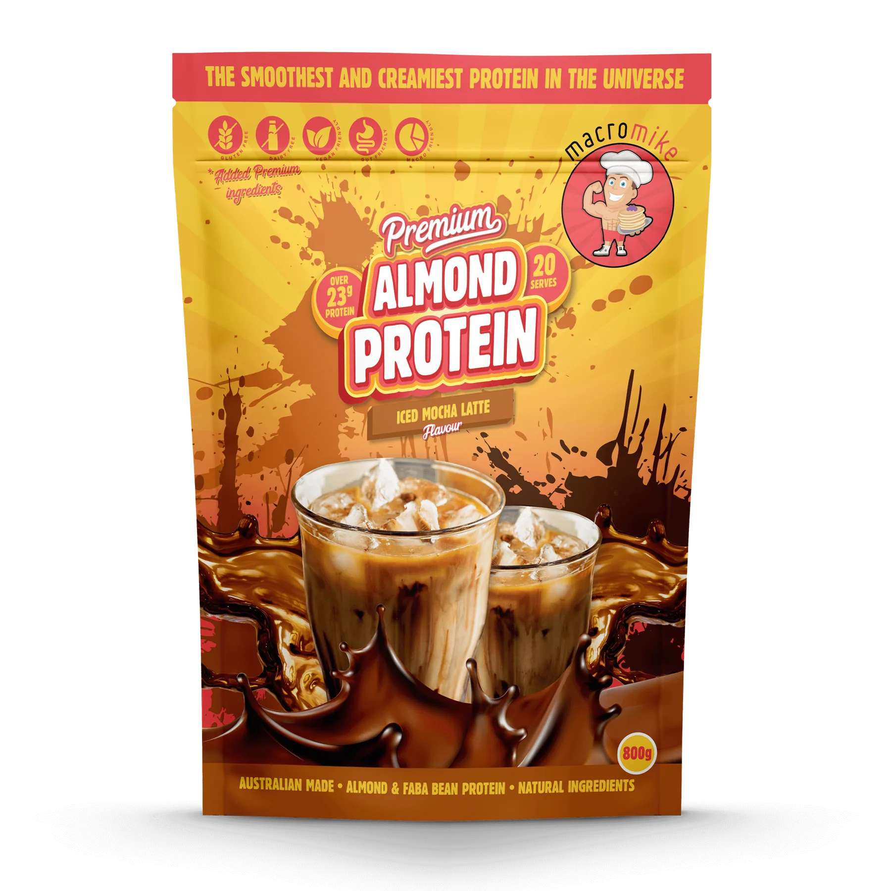 Macro Mike Premium Almond Protein 400g Or 800g, Iced Mocha Latte Flavour - Image 2