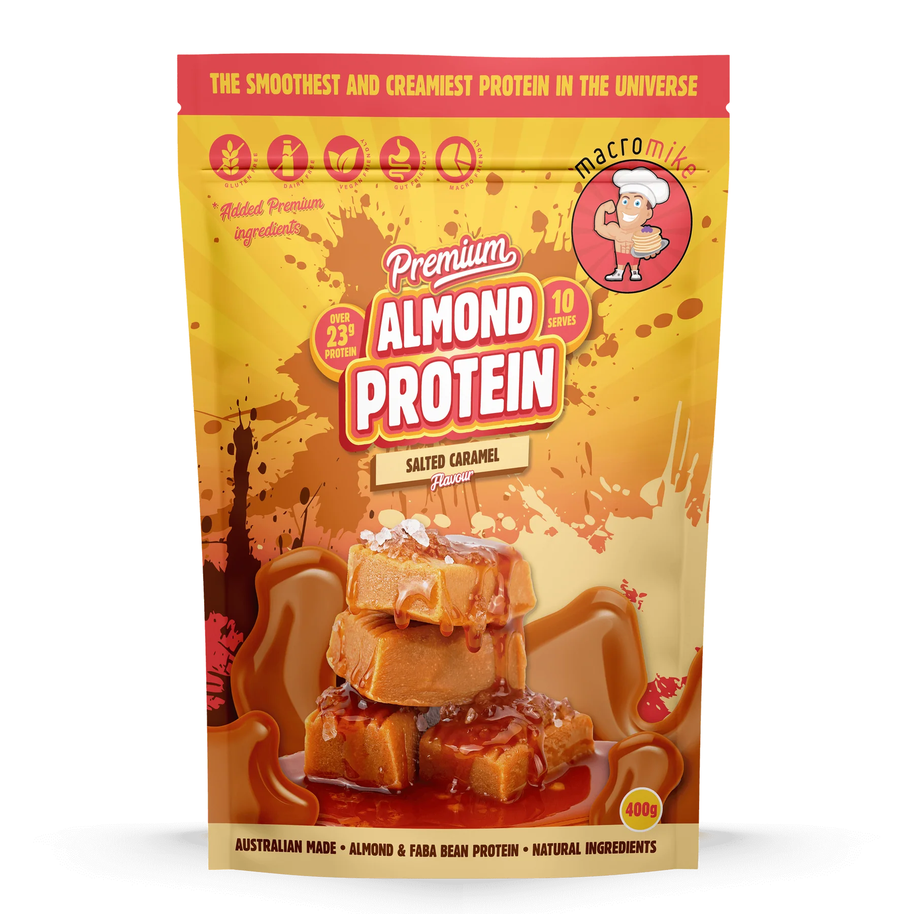Macro Mike Premium Almond Protein 400g Or 800g, Salted Caramel Flavour