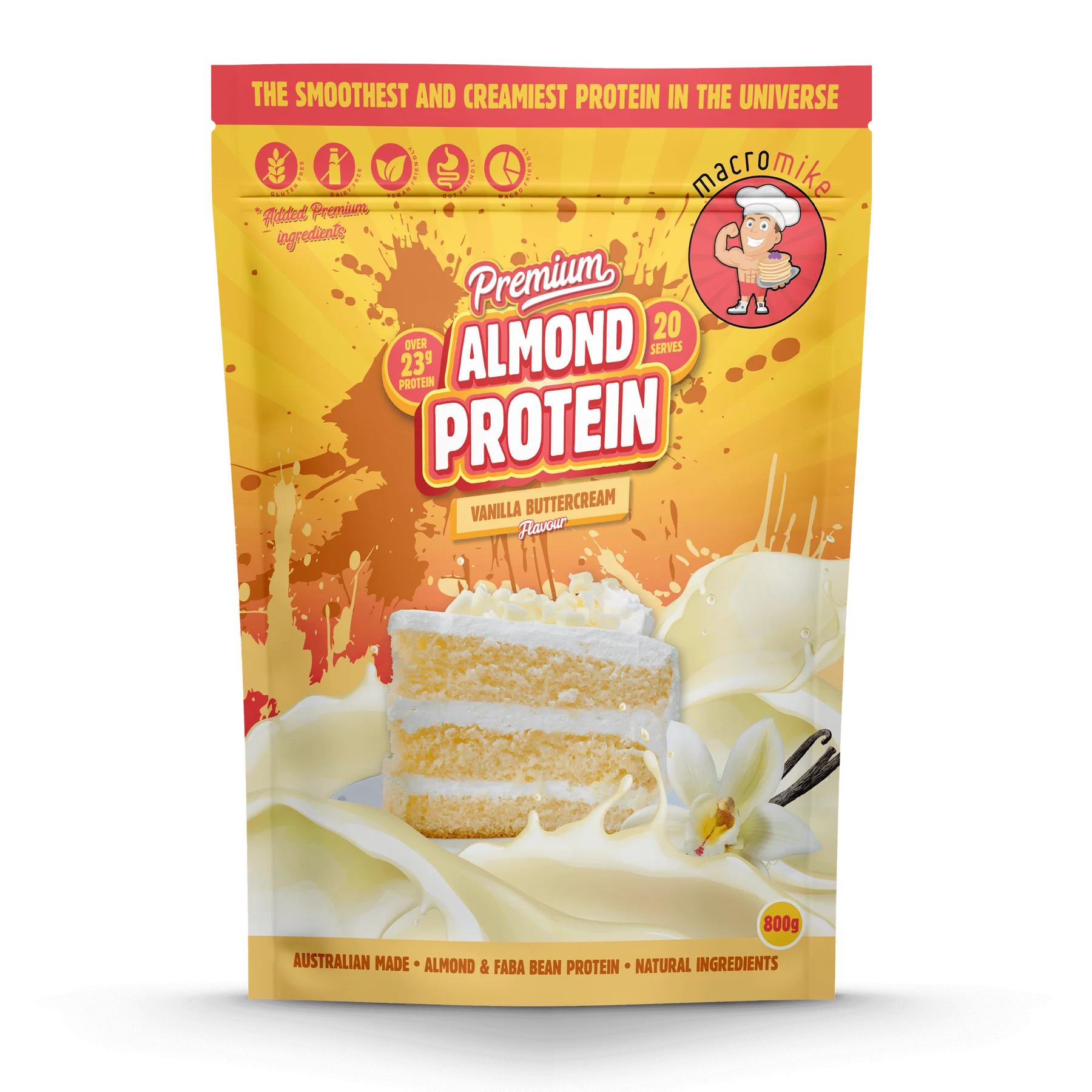 Macro Mike Premium Almond Protein 400g or 800g, Vanilla Buttercream Flavour - Image 2