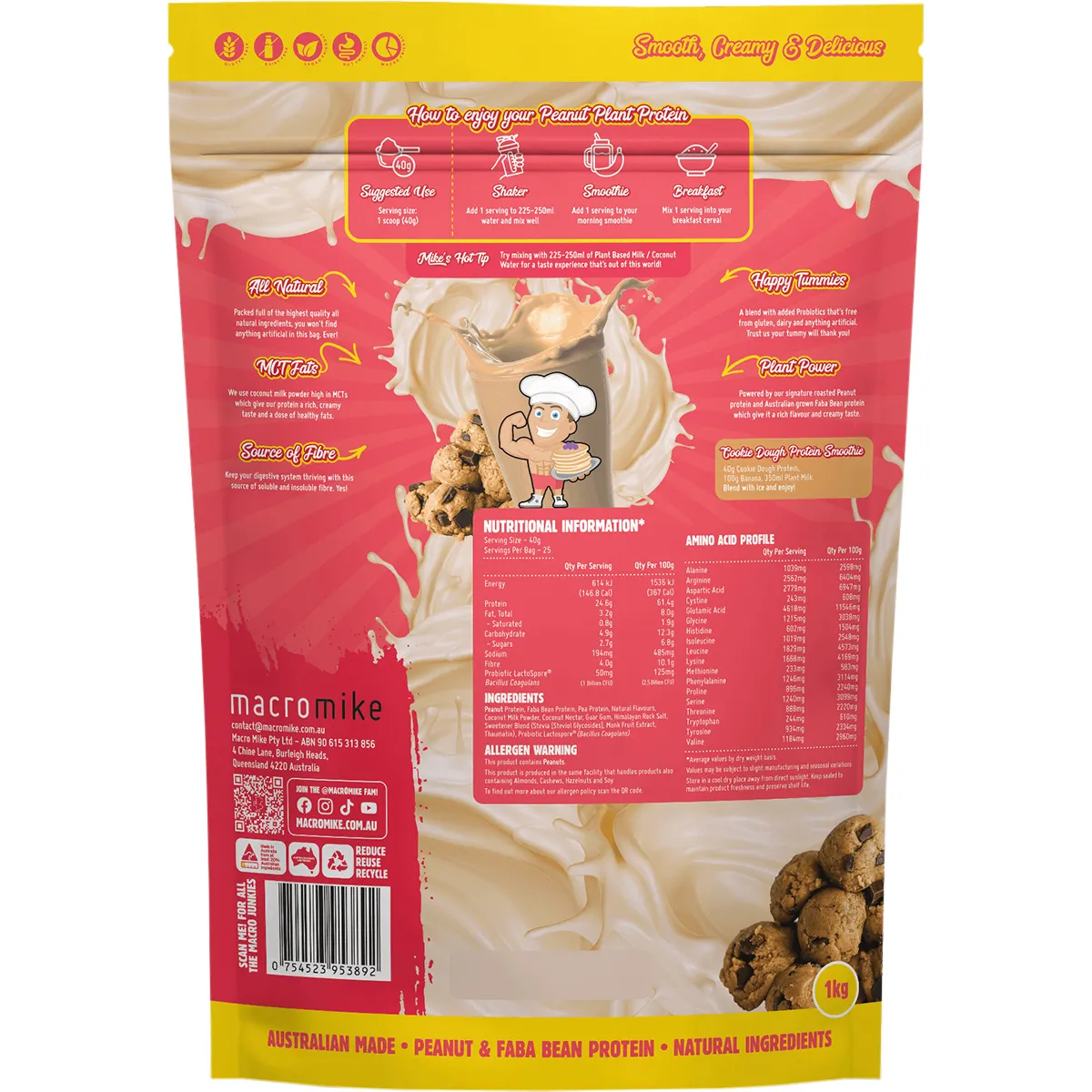Macro Mike Peanut Plant Protein 520g Or 1kg, Cookie Dough - Image 2