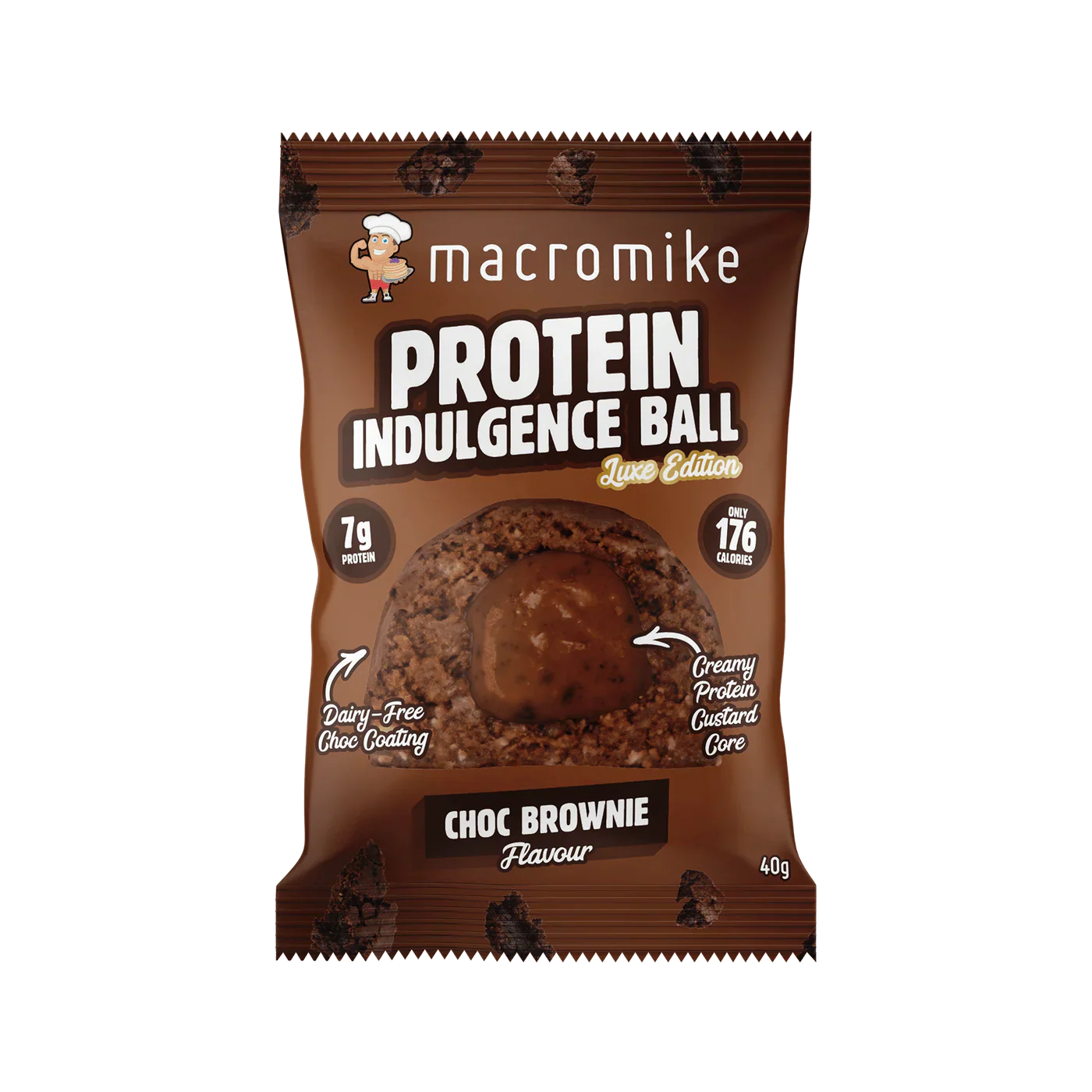 Macro Mike Protein Indulgence Ball Single 40g Or A Box Of 12, Choc Brownie Flavour