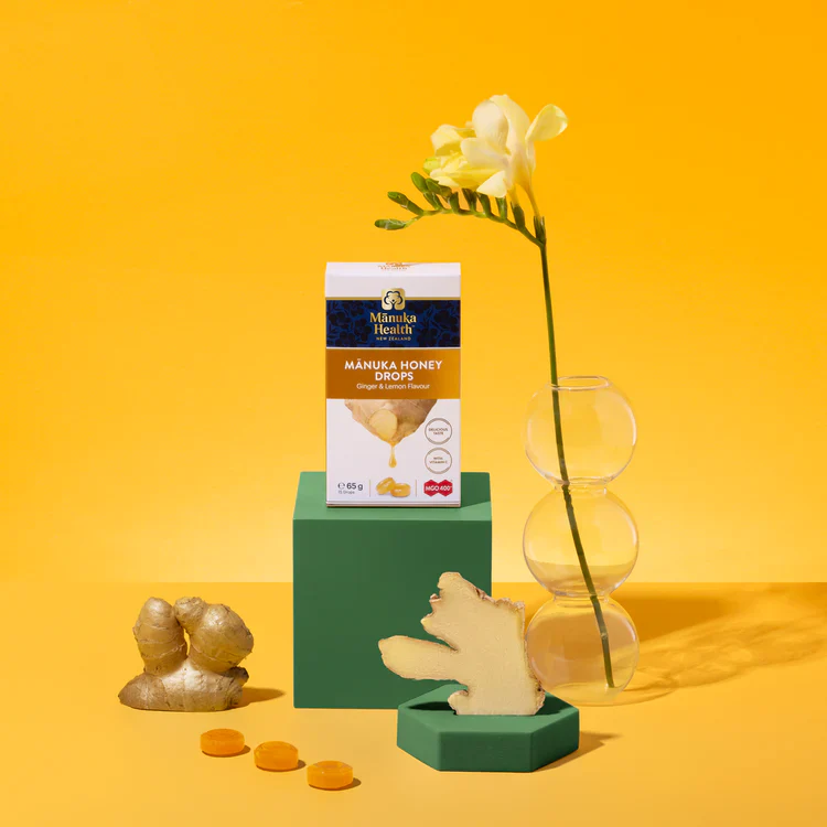 Manuka Health Manuka Honey Drops 65g, Ginger & Lemon Flavour