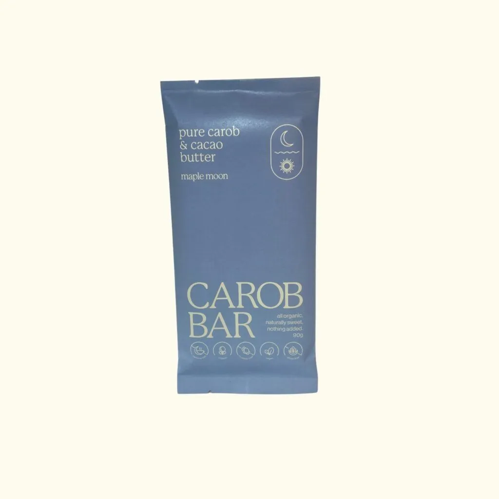 Maple Moon Organic Pure Carob & Cacao Butter Chocolate Bar 90g, Handmade & Caffeine-Free