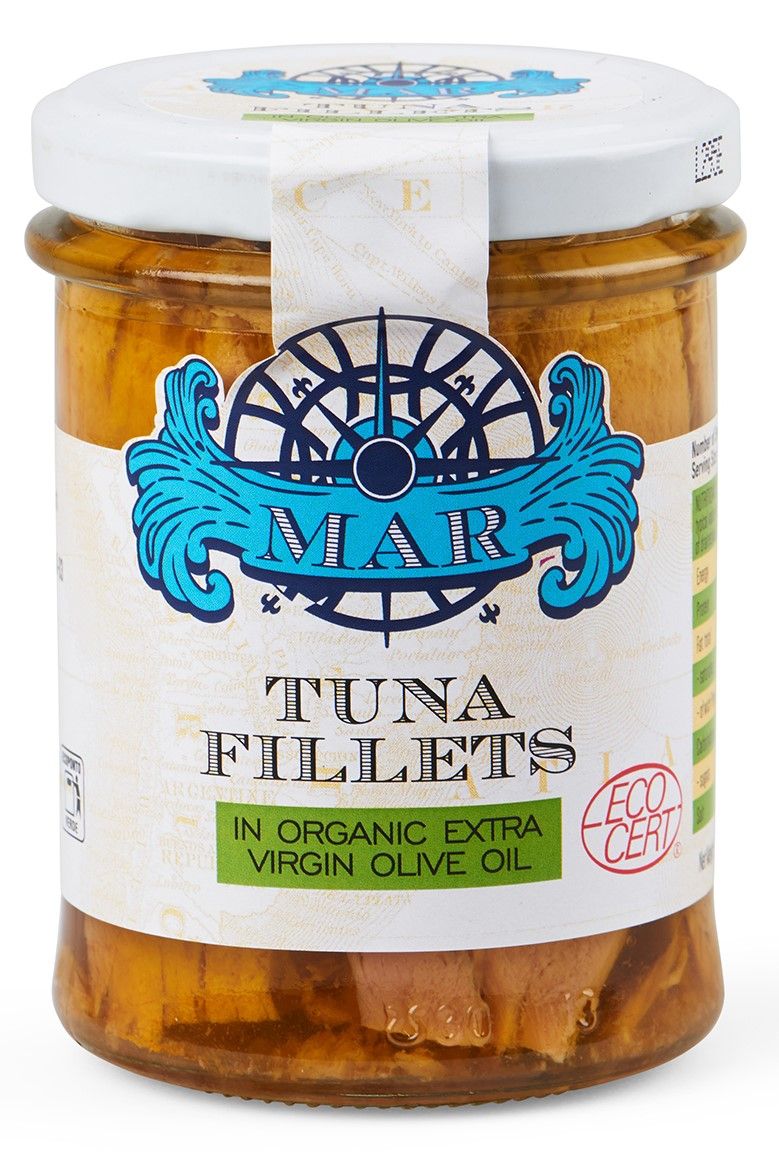 MAR Skipjack Tuna Fillets In Organic Extra Virgin Olive Oil 190g, Product Of Portugal & Packed In A Glass Jar