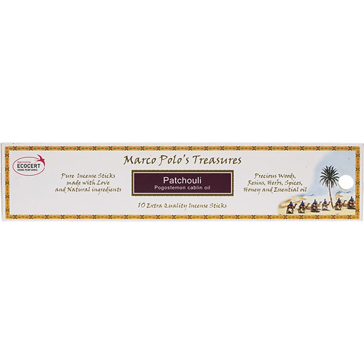 Marco Polo's Treasures Incense Sticks 10 Pk, Patchouli; Pogostemon Cablin Oil Fragrance