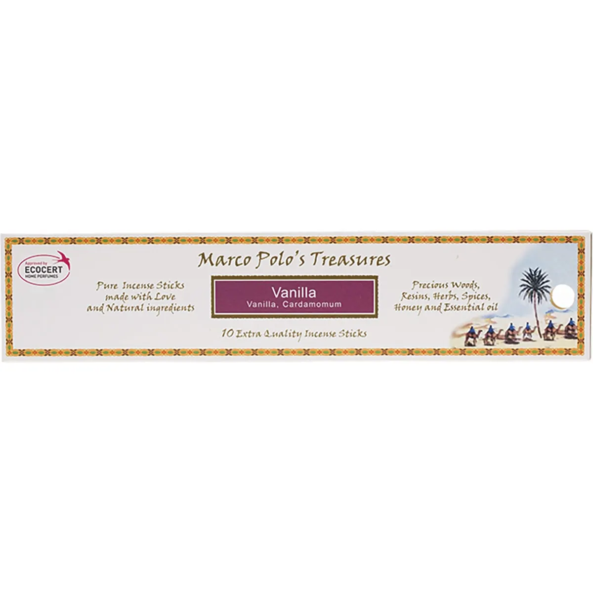 Marco Polo's Treasures Incense Sticks 10 Pk, Vanilla Cardamomum Fragrance