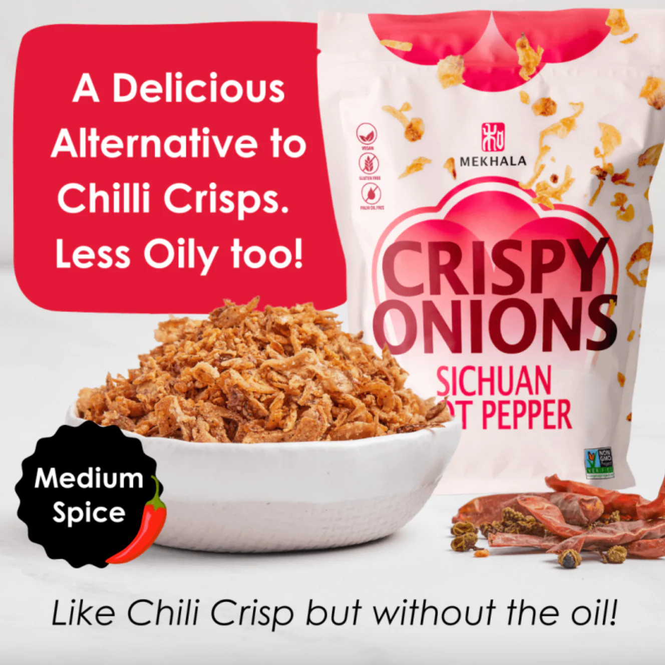 Mekhala Crispy Onions Sichuan Hot Pepper Flavoured 71g, Vegan & Gluten Free - Image 3