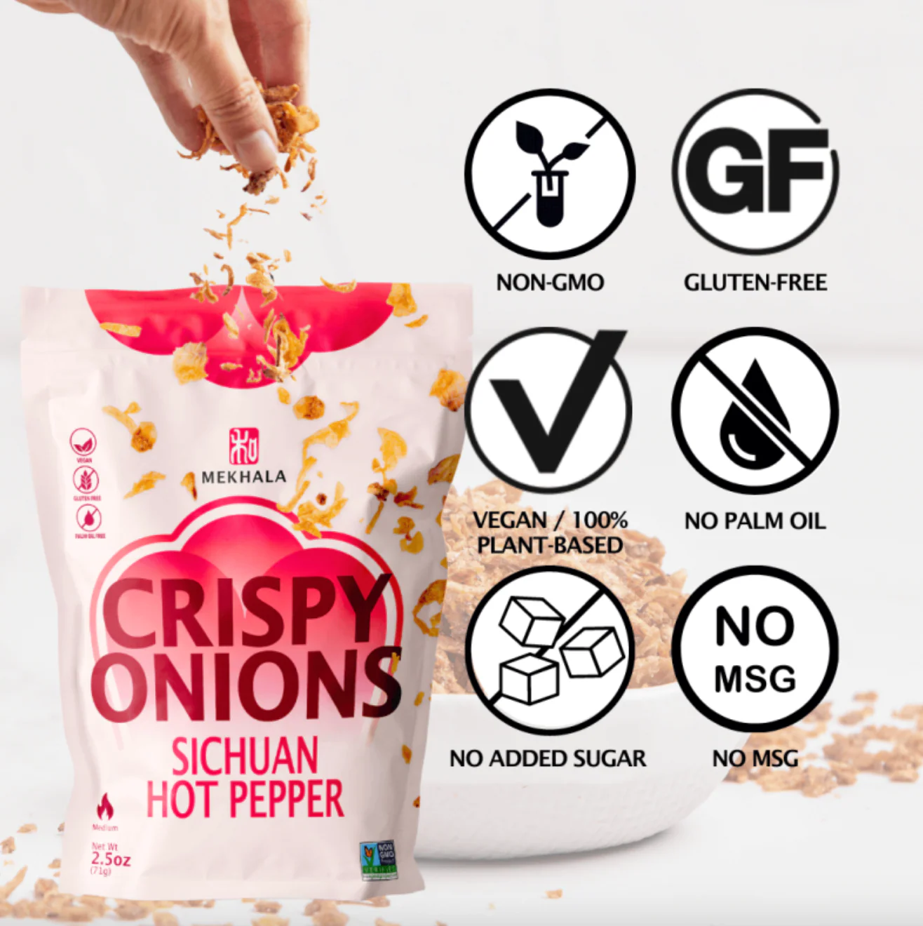 Mekhala Crispy Onions Sichuan Hot Pepper Flavoured 71g, Vegan & Gluten Free - Image 4