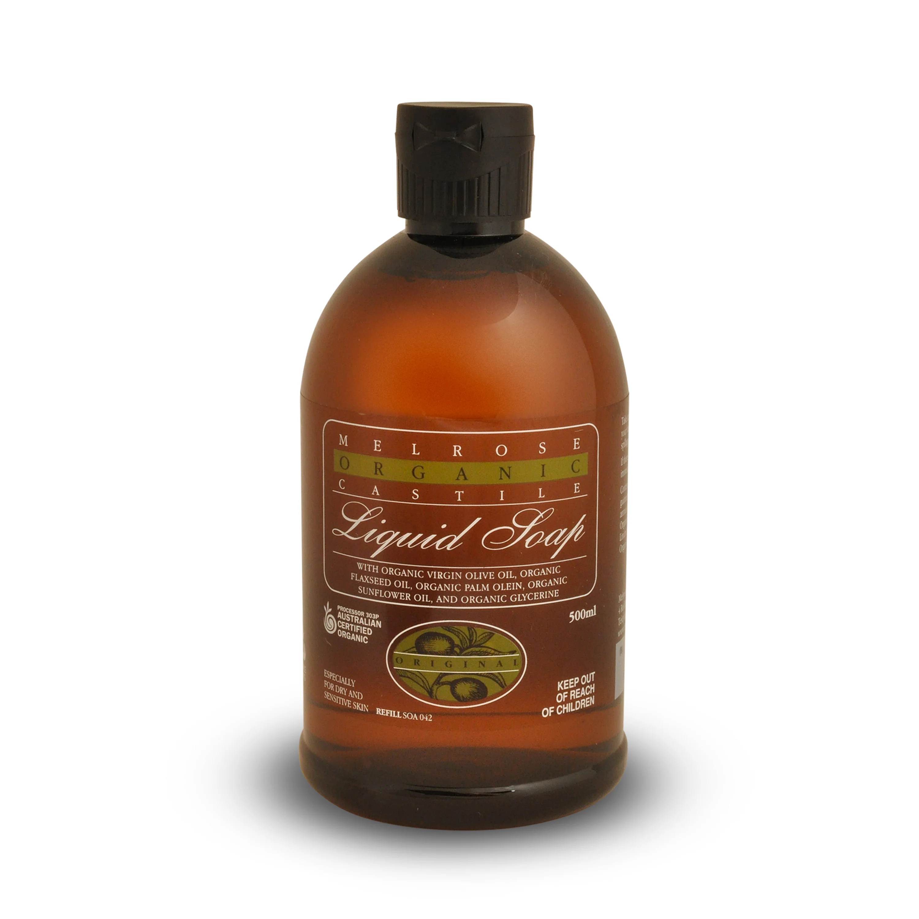 Melrose Organic Castile Liquid Soap 500mL Refill, Original Fragrance