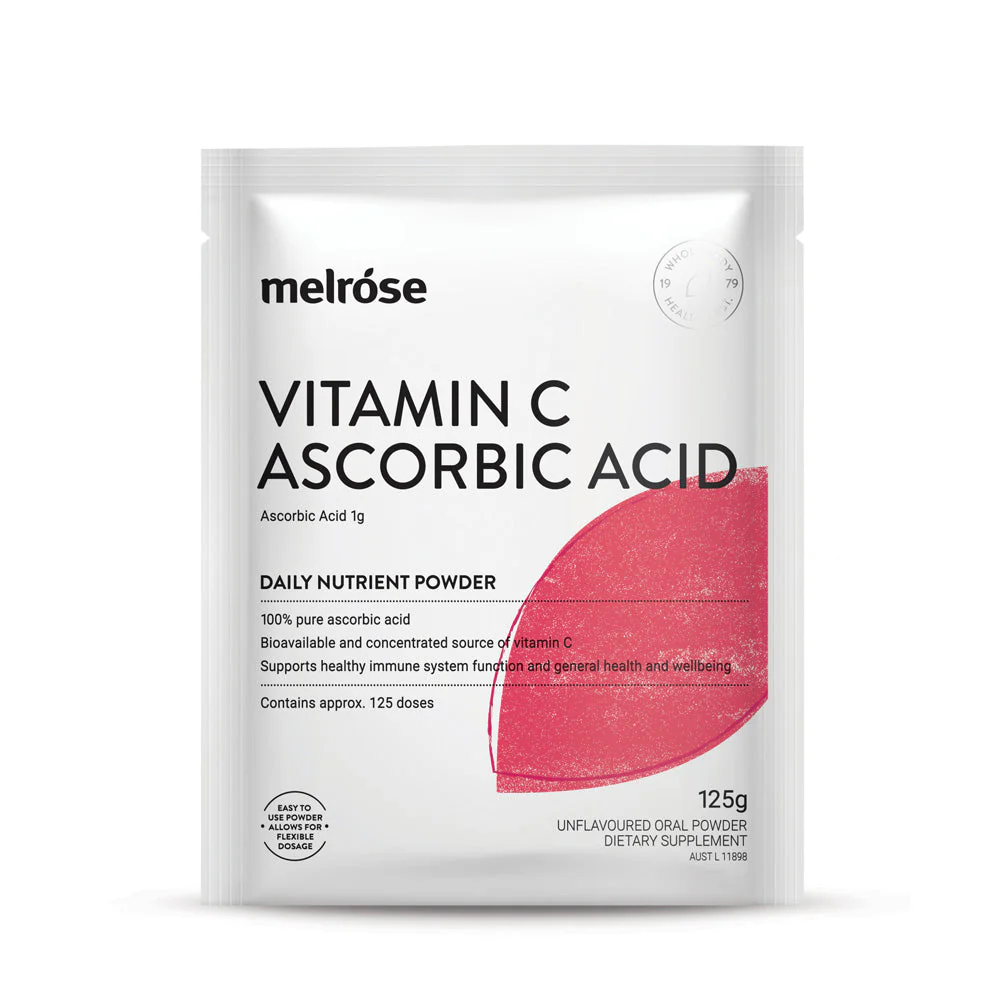 Melrose Organic Vitamin C Ascorbic Acid 125g Sachet, Support Connective Tissue & Iron Detoxification - Image 2