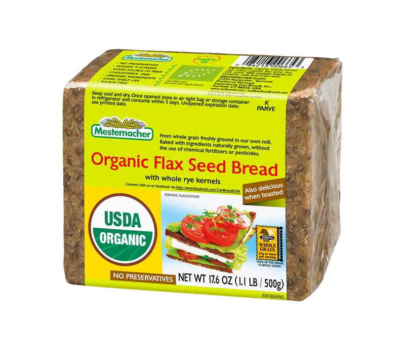 Mestemacher Organic Flaxseed Bread 500g, Sliced & Crispy When Toasted
