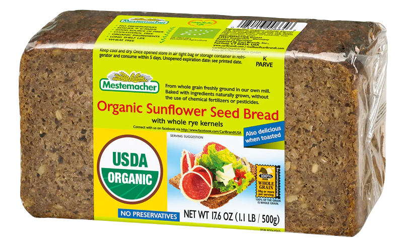 Mestemacher Organic Sunflower Seed Bread 500g, With Whole Rye Kernels