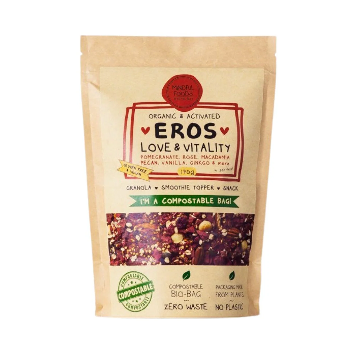 Mindful Foods Organic & Activated Eros Love & Vitality Granola 200g, 400g Or 1kg, With Rose & Macadamia Nuts