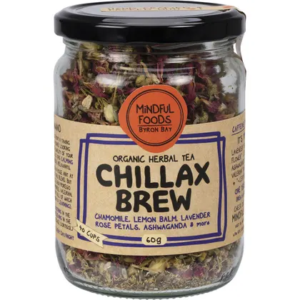 Mindful Foods Organic Herbal Tea Chillax Brew 30g Or 60g, With Chamomile & Rose Petals