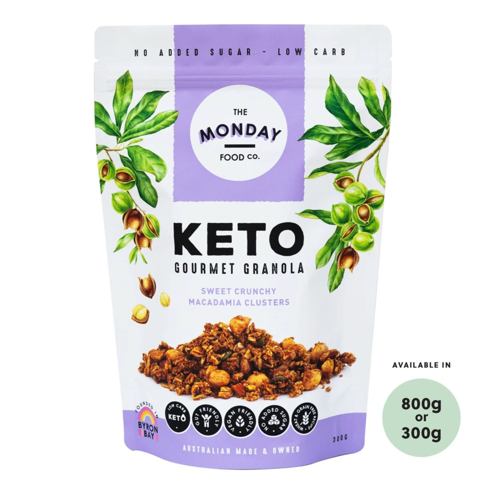 The Monday Food Co. Keto Gourmet Granola 300g Or 800g, Sweet Crunchy Macadamia Clusters Flavour
