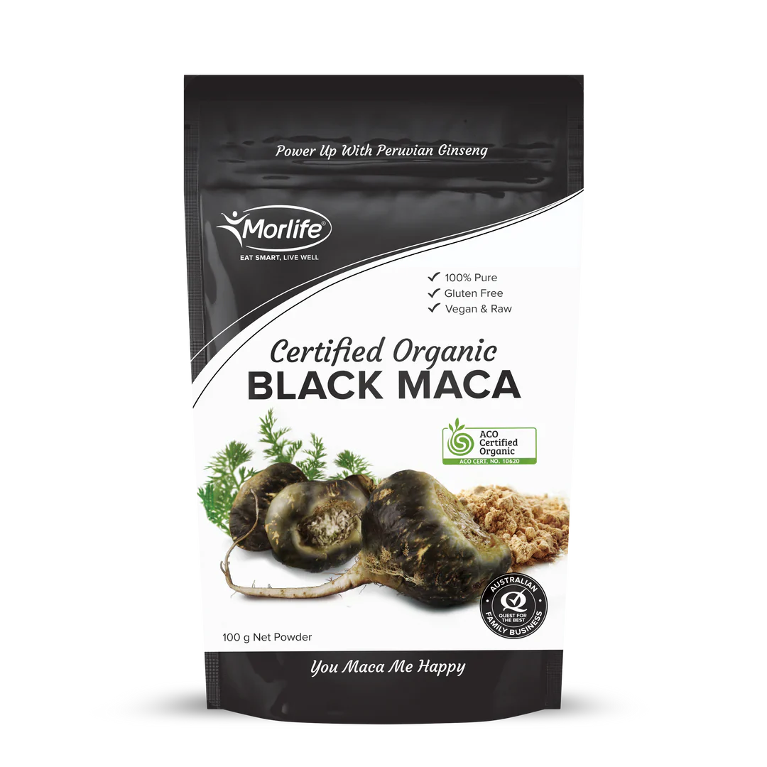 Morlife Certified Organic Black Maca 100g, Power Up With Peruvian Ginseng